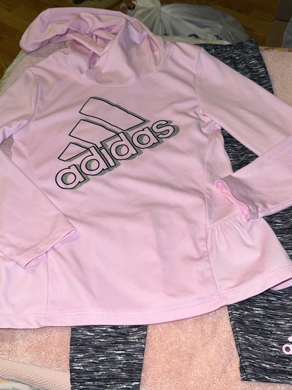 Adidas Toddler Girls Size 4T Two Piece Set Hoodie & Leggings Pink & Gray